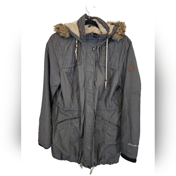 Eddie Bauer XL Cotton Blend Ladder Creek Faux Shearling Parka Hood Pockets - Picture 1 of 13